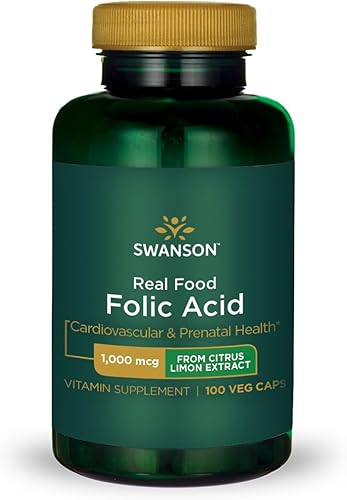 Swanson Real Food ácido fólico Folato Vitamina B-9 Cardiovascular Prenatal Salud de Citrus Limon Extracto Vegano Sin Gluten Sin OMG B9 1000 mcg 100