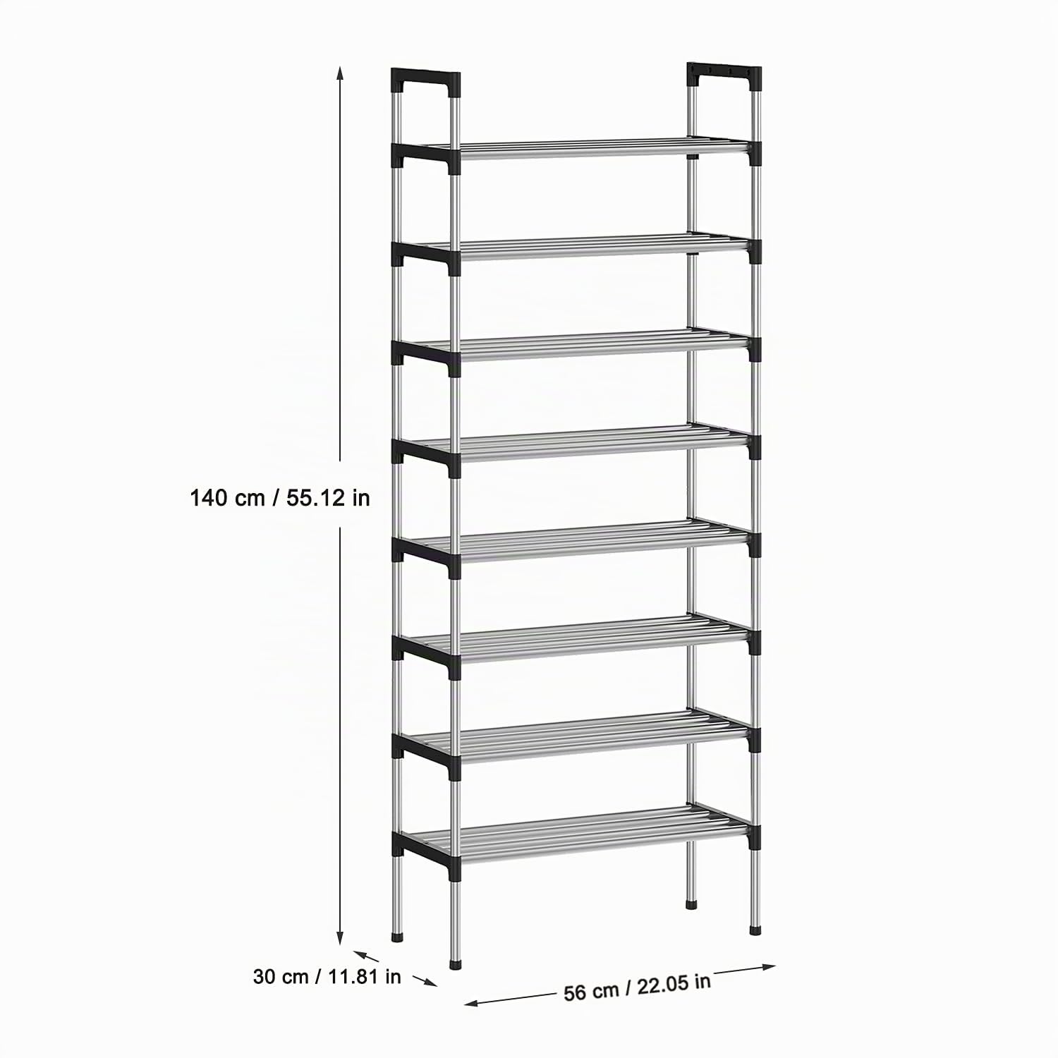 S-506 Scarpiera a 8 Ripiani, Scaffale Portascarpe, Organizzatore per Scarpe per 16-24 Paia di Scarpe, 30 x 56 x 140 cm, 16mm Addensare Extra Pipa, Corridoio, Camera da Letto (Argento)