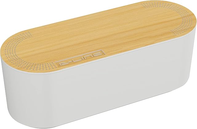 D-Line Cable Tidy Box, Hide & Conceal Extension Blocks, Desk Cable Management, TV Wire Tidy, Made from Electrically Safe ABS Material - 325mm (L) x 125mm (W) 115mm (H) - Small, White with Wood Lid