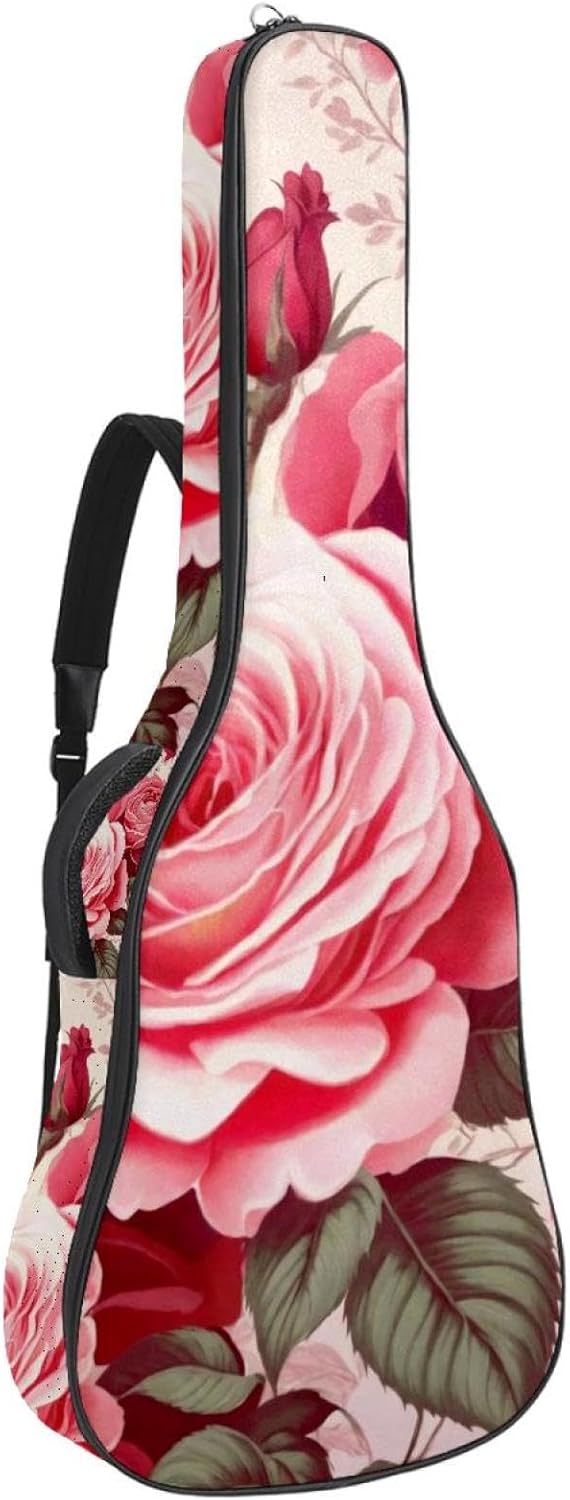 Acoustic Guitar Bag 0.4 Inch Thick Padding Waterproof Guitar Case Gig Bag for 40 41 42 Inch Electric Bass Classical Guitar, Pink Rose