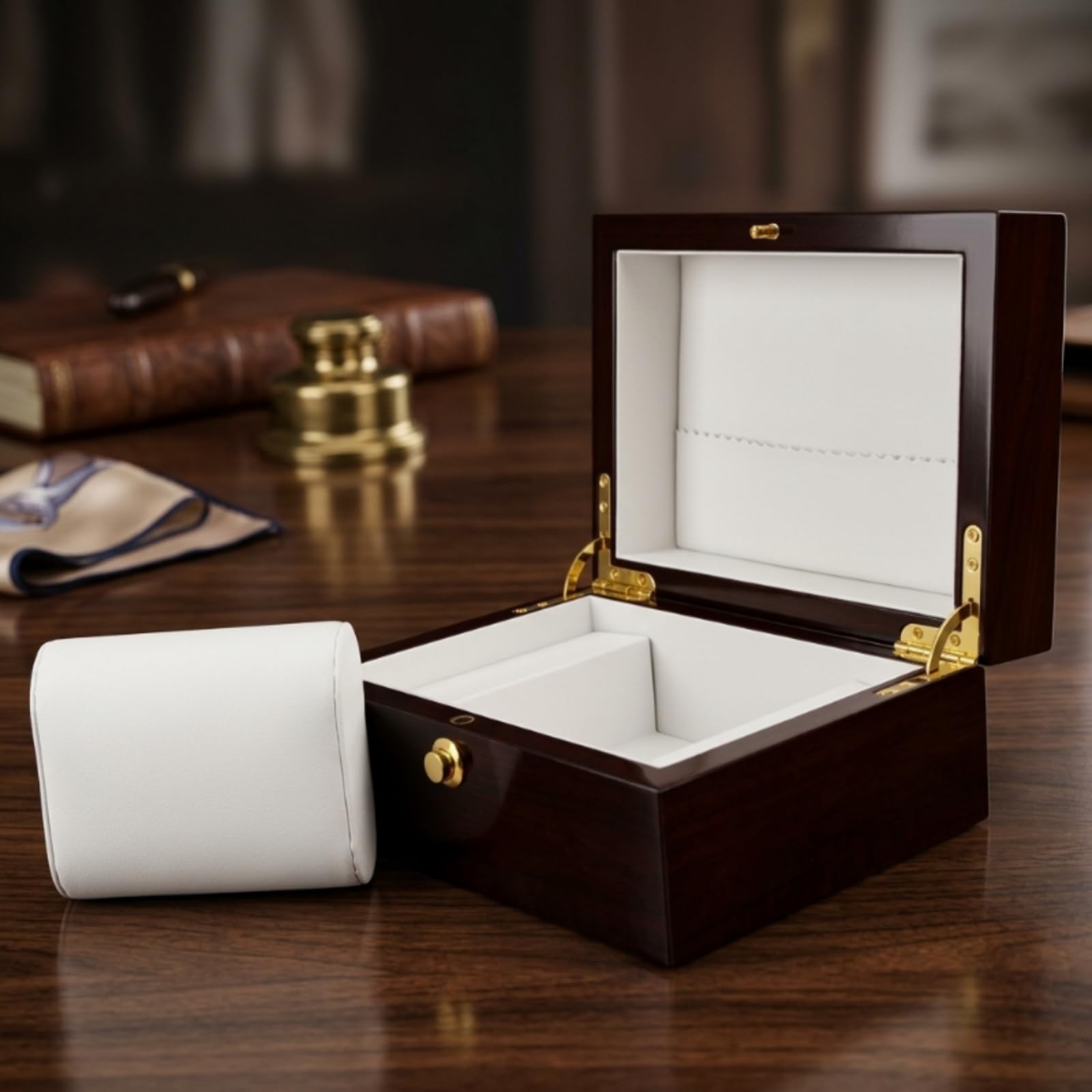 Caja para Reloj Estuche Organizador Vitrina Joyero con Almohadilla Extraíble en MDF Lacado y Forro de Terciopelo Cierre de Botón Adecuada para Regalo Oficina Dormitorio Vitrina de Colección