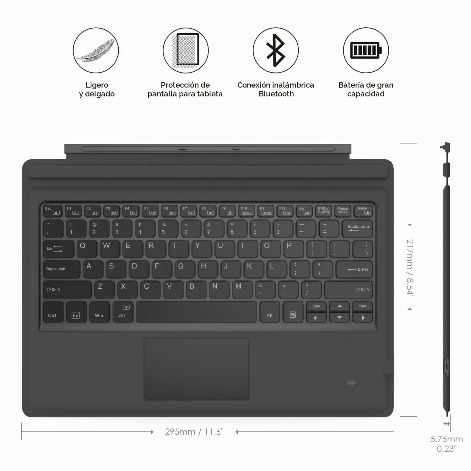 MoKo Teclado Inalámbrico Bluetooth para Microsoft Surface Pro 7 Plus/Pro 7/Pro 6/Pro 5/Pro 4/Pro 3 Tableta, Teclado Delgado QWERTY US Internacional con Panel Táctil & Retroiluminación 7 Colores, Gris