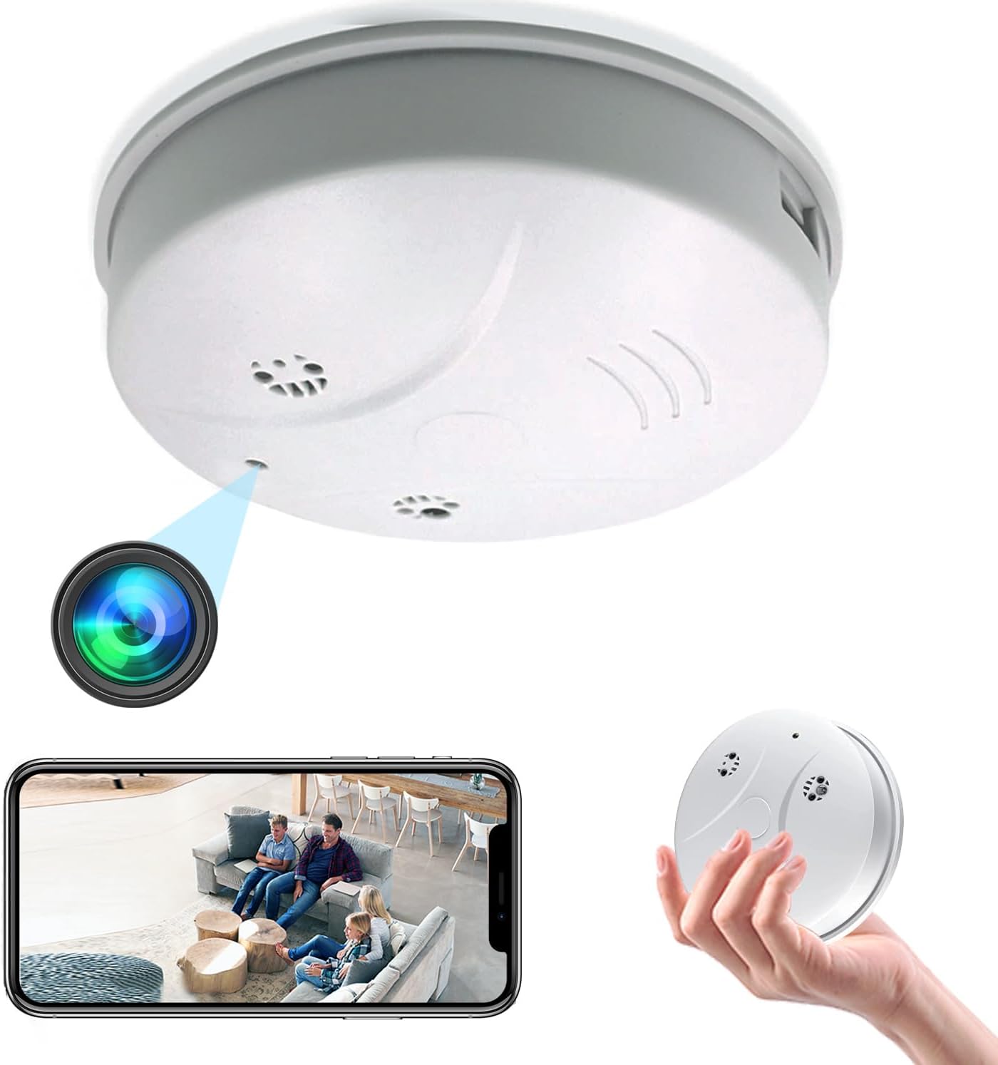 Smoke Detector Camera WiFi 1080P Small Wireless Cameras Nanny Cam with Motion Detection, Indoor Camera for Home Security