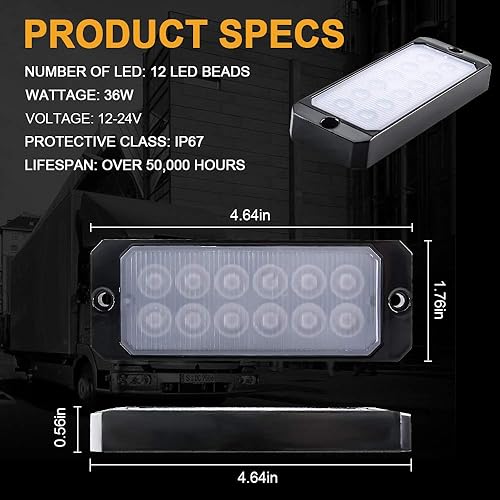 Miniatura 3 de Guía de luz 12 luces LED cuadradas rojas y azules estroboscópicas de emergencia, montaje en superficie, de alta potencia, 36 W, advertencia de