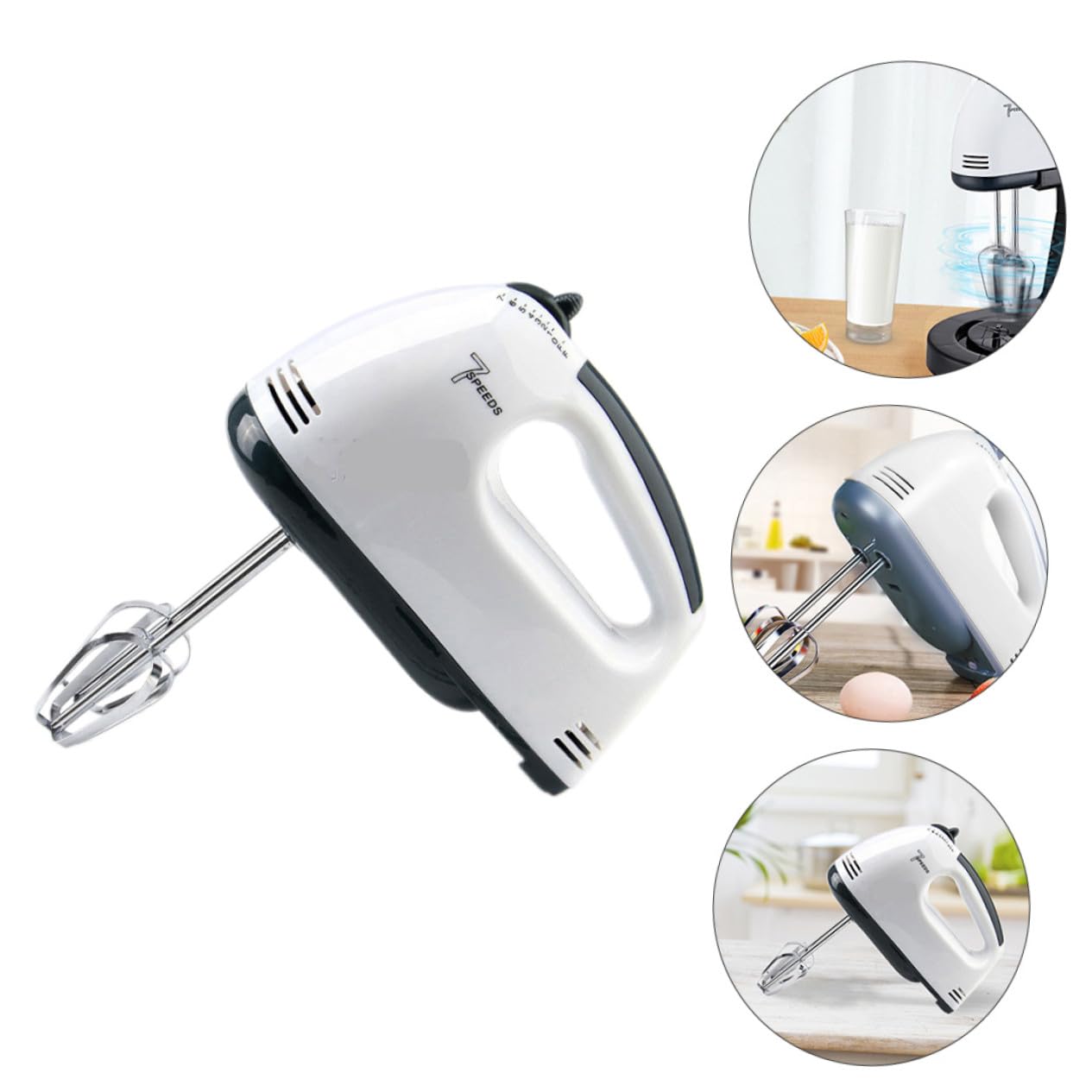 Sbattitore Elettrico 7 Velocità Bianco in Plastica e Acciaio | Cucina e Casa per Preparazioni Dolciarie, Facile da Pulire, Mixer Manuale per Amanti della Pasticceria