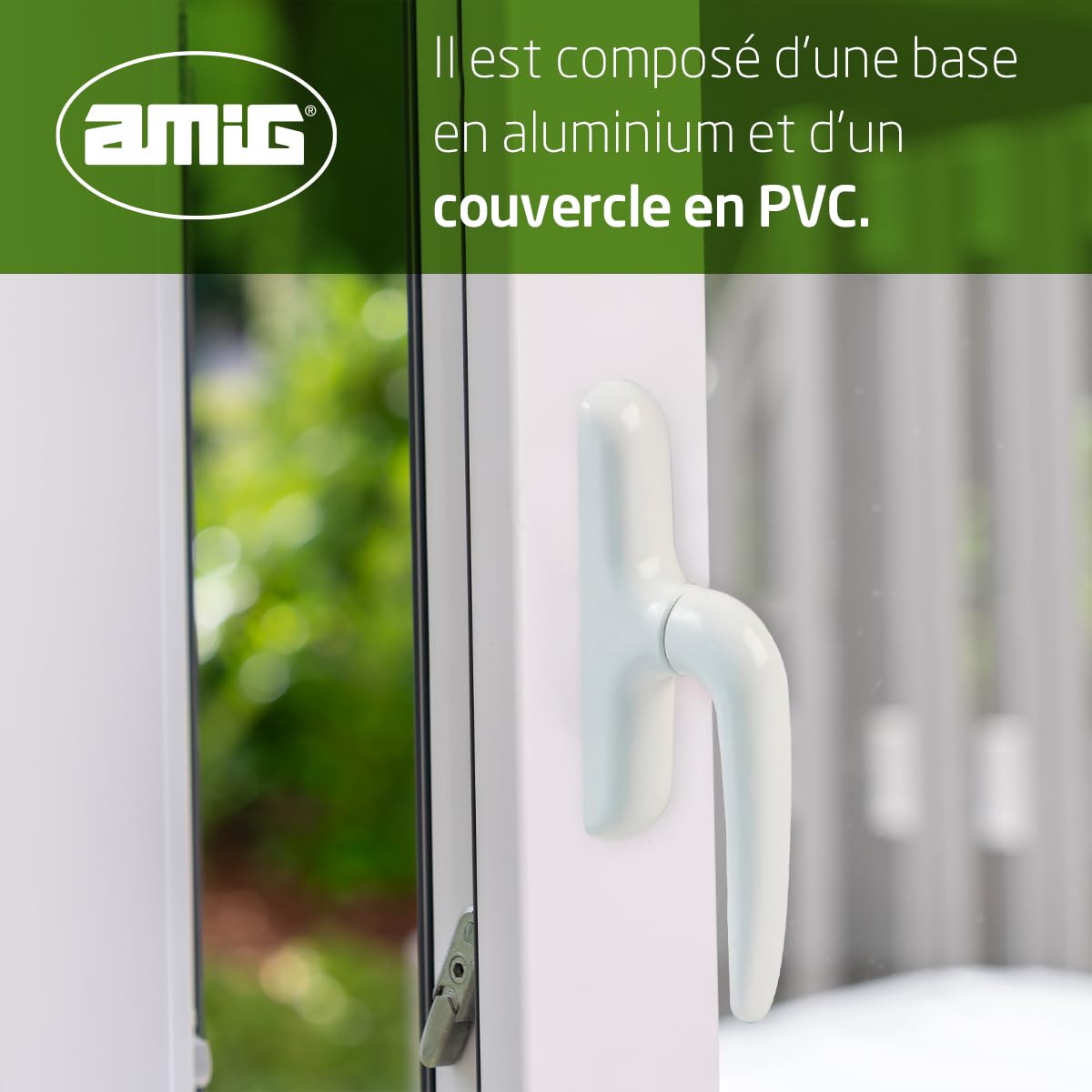 Amig Poignée pour fenêtres ouvrantes latérales aluminium PVC blanche 172 x 27 x 59 mm
