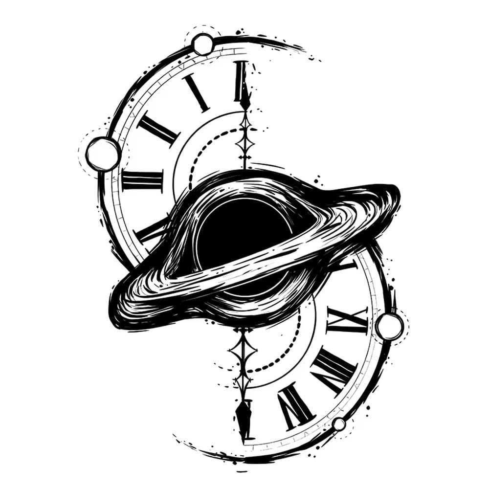 La Etiqueta Engomada Del Tatuaje Temporal Impermeable Del Brazo Del Planeta Y El Reloj Dura De 1 A 2 Semanas Semipermanente Realista(2 pcs)