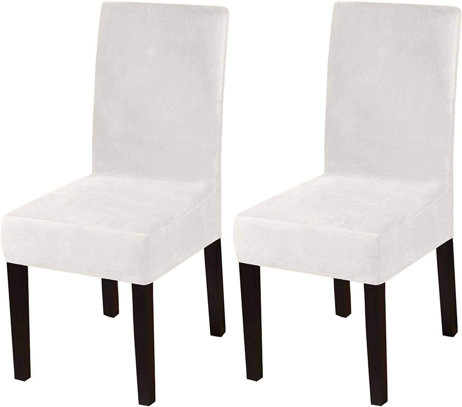 Stretch Velvet Dining Room Chair Slipcovers, Removable Non Slip Dining Chair Covers, Seat Slipcover for Home Party Hotel Wedding Ceremony-White-Set of 2
