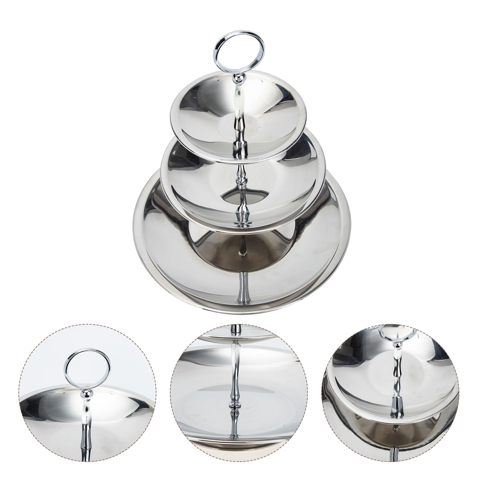 PRETYZOOM Alzatina per Dolci a 3 Piani in Acciaio Inossidabile Argento, Supporto per Servire Snack Piatti Smontabili, per Casa e Picnic