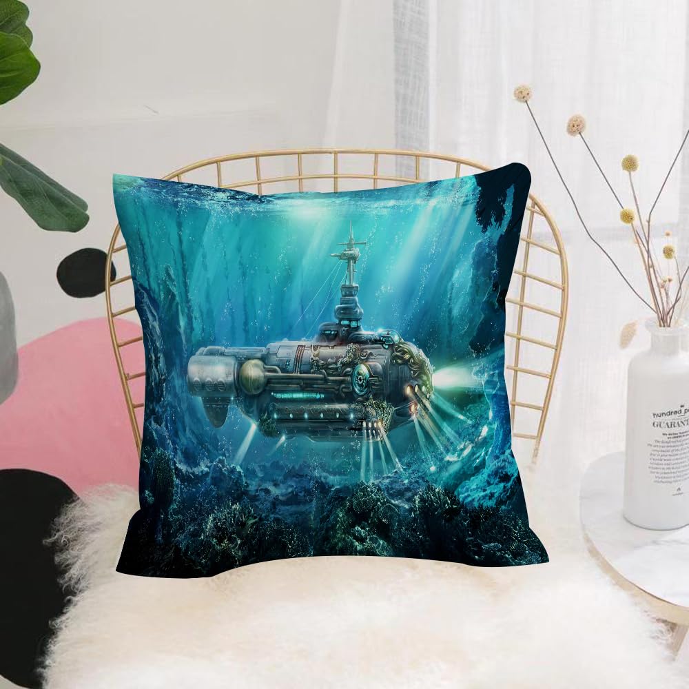 HYMSXW Cushion Cover,Throw Pillow Case Home Decorative for Living Room Bedroom Sofa Chair 20X20 Inch,Fantastic submarine in sea. Concept art.,Pillowcase 50X50cm