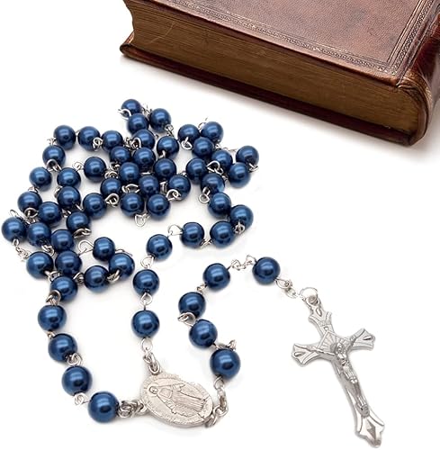 Miniatura 9 de Surakey Collar de rosas cruzadas, rosario de malaquita, cuentas de piedras preciosas, collar milagroso natural, crucifijo católico, oración