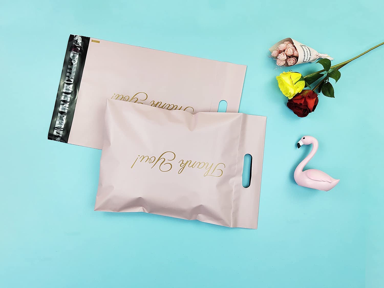 Buste per Spedizione di Plastica 100 pcs Mailer Bag Tote Bag Courier Bags Self-Seal Poly Mailer con Logo Express Borse Manico Busta Borse 47 (Color : 32x41x7 PK Thank you)