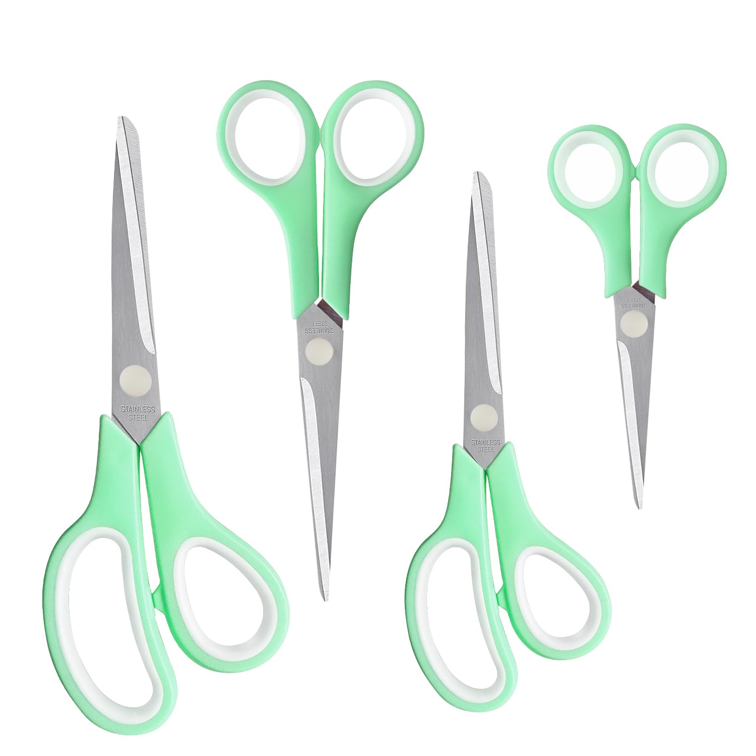 Qcdou Scissors, 4 Pack Heavy Duty Stainless Steel Scissors, Sharp Thick Blades, Comfort Grip Handles, Ambidextrous, Home Essentials, for Home, School, Offices(Green-B)