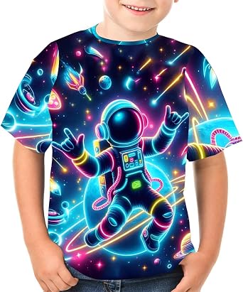 Boys Girls 3D Graphic Tees Unisex Short Sleeve T Shirt Novelty Neon Shirts for Boys 5-14 Years