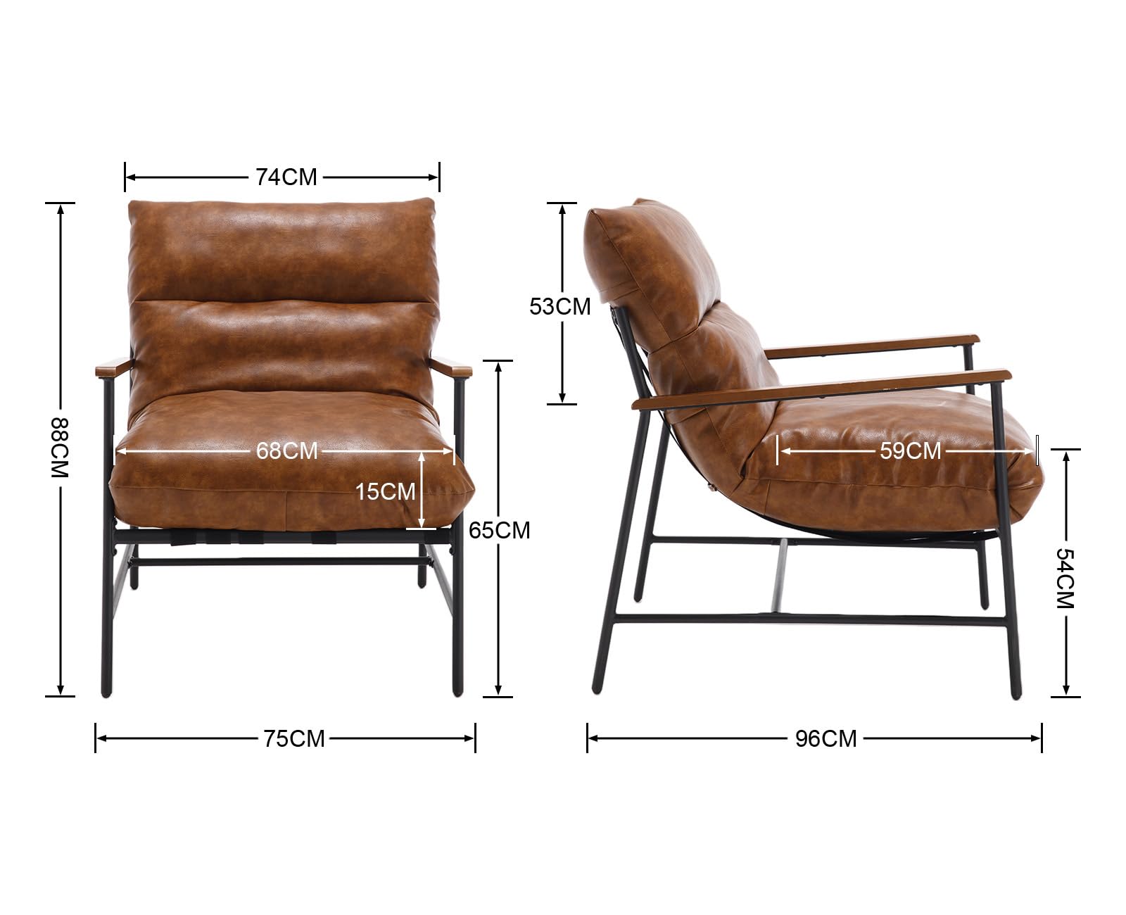 Wahson Butaca Sillón de PU Cuero Moderno Silla de Salón con Reposabrazos Madera,Silla Individual de Ocio Sencilla para Dormitorio/Apartamento,Marrón