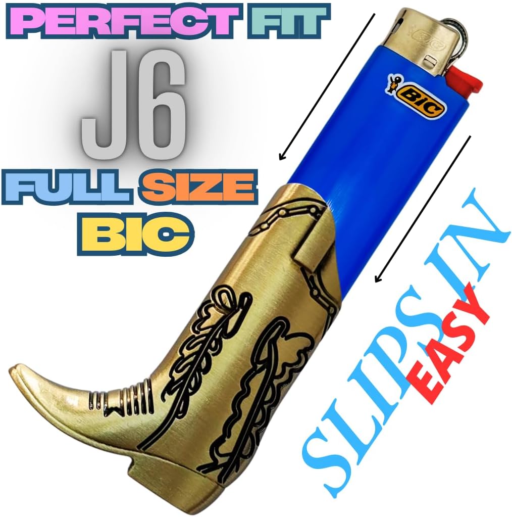 Cowboy Boot Lighter Case. Cow Boy Boot Lighter Holder Sleeve for J5 and J6 BIC Lighters. 3 Colors to Choose from. | Lighters NOT Included (Gold, Full Size J6)