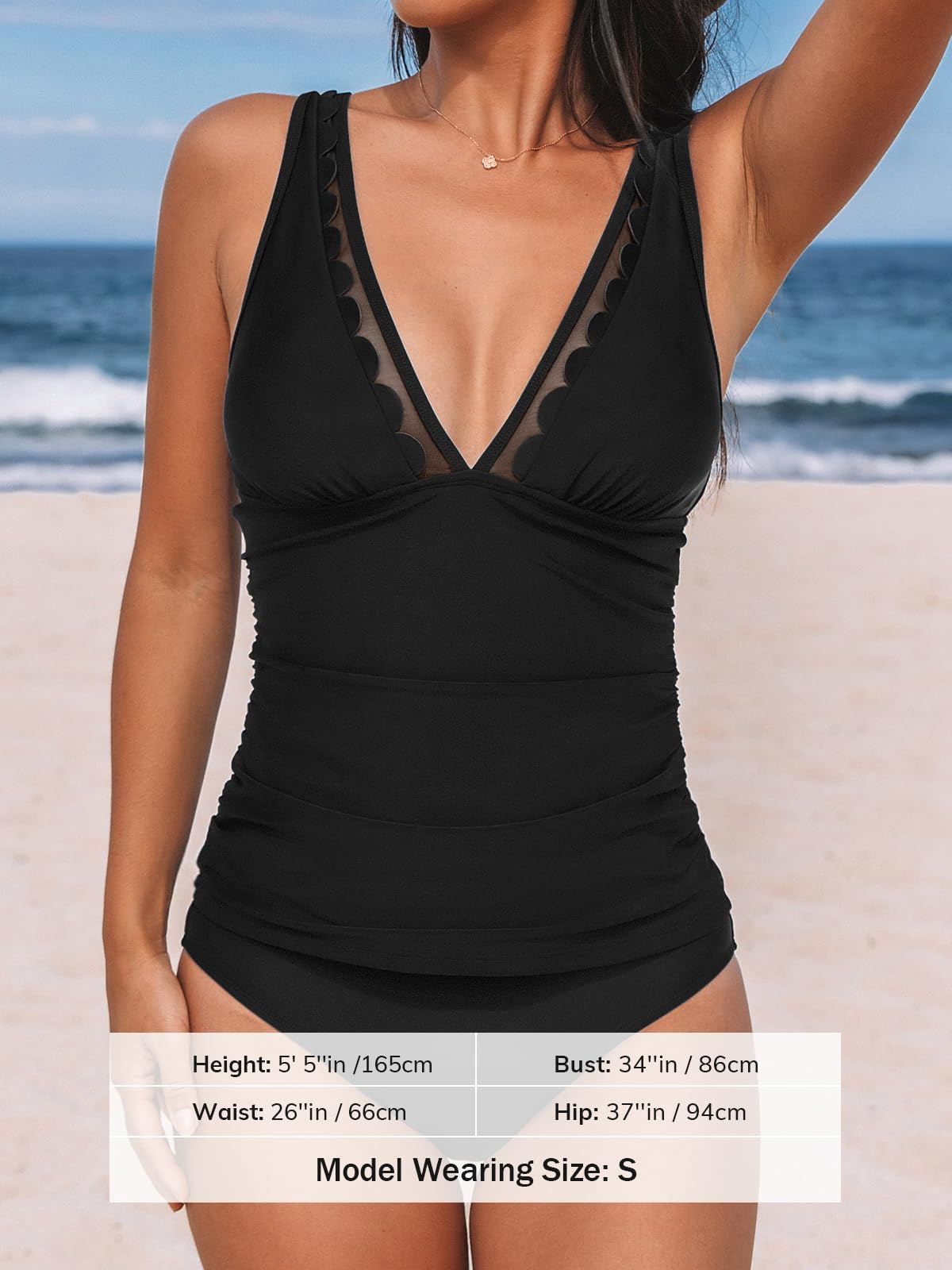 CUPSHE Damen Tankini Set V Ausschnitt Wellenkante Netzstoff Bauchweg Raffung Mid Waist Bademode Zweiteiliger Badeanzug Swimsuit