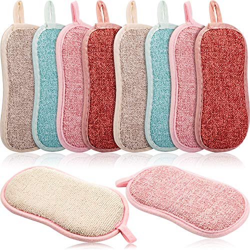 10 Pieces Non Scratch Microfiber Sponge Kitchen Scrubber Sponge Reusable Scouring Pads Dish Cleaning Sponge for Kitchen Dishes and Pots