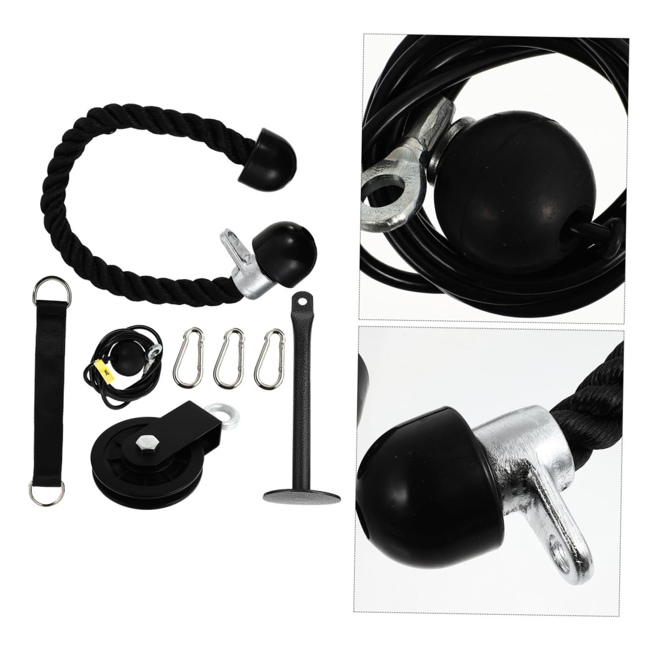 Toyvian Kit de Poleas para Tríceps Cuerda de Acero Inoxidable y Nylon, Fácil de Instalar, Portátil, para Gimnasio en Casa
