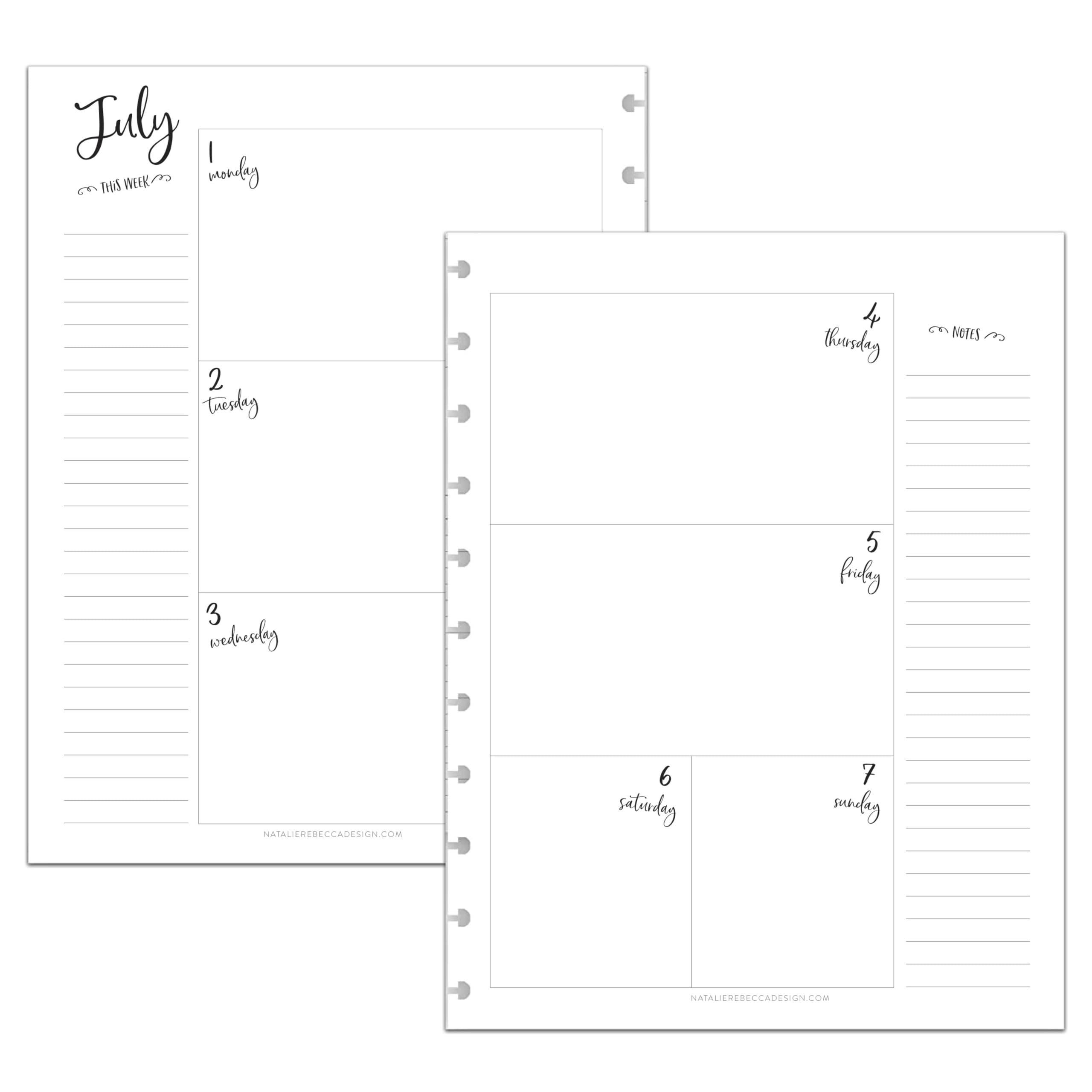 BetterNote - Ricarica per calendario accademico orizzontale da luglio 2026 a giugno 2027 per quaderni rilegati a disco, compatibile con Levenger Circa, Arc, Happy Planner, TUL, Inkwell Press, Whimsy