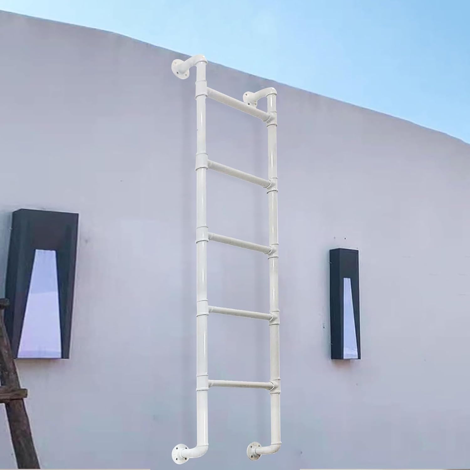 Wrought Iron Wall Mounted Basement Window Well Egress Ladder for Home Loft 87in Emergency Fire Climbing Ladder for High Bed Outside Deck RV