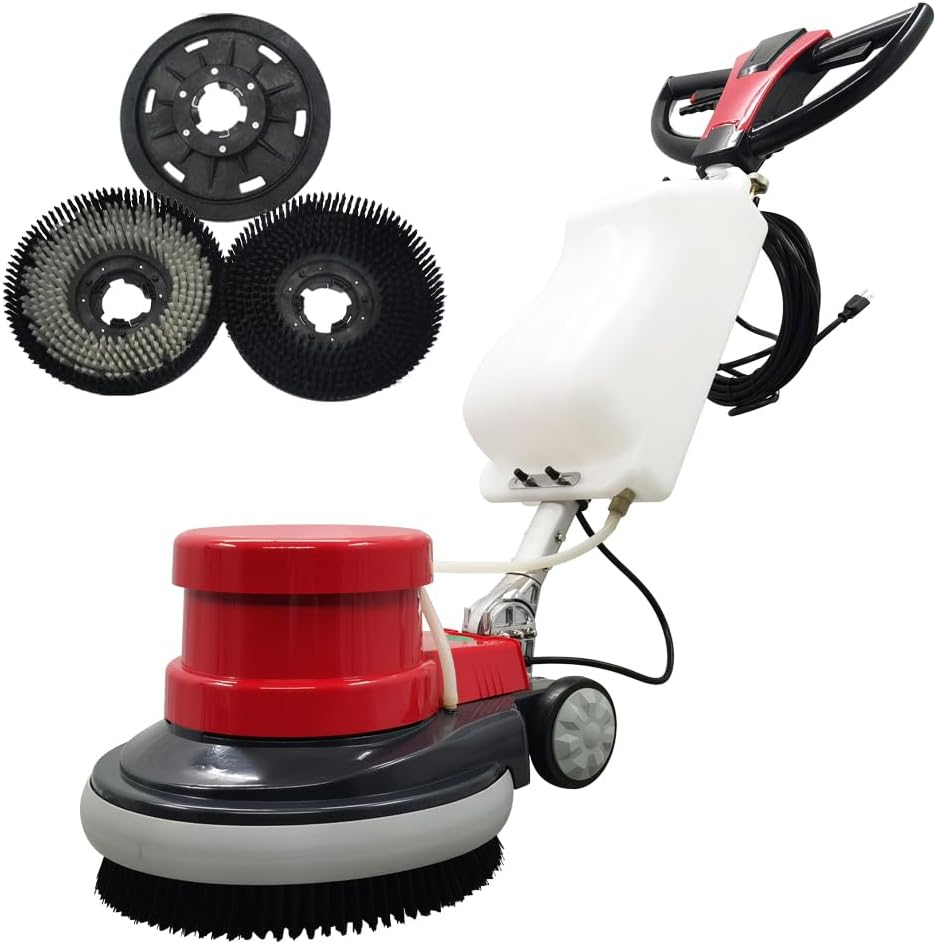 TECHTONGDA Floor Polisher & Buffer Commercial Floor Buffer Scrubber 17" Carpet Cleaning Machine 154RPM Industrial Orbiter Floor Cleaning with 3gal Tank and 3 Brush heads
