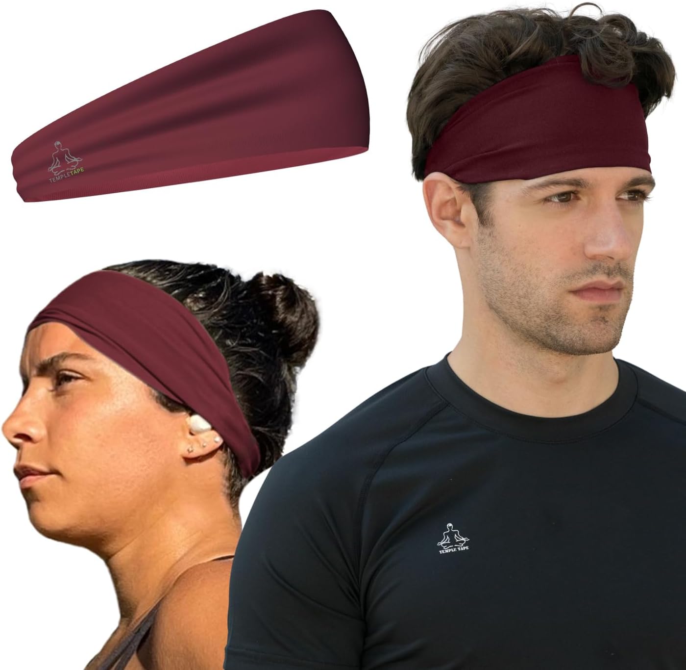 Temple Tape Sweat Band Workout Headbands for Women and Men - Sweatbands for Men - Moisture Wicking Sports Sweat Bands Headbands for Women, Running,Cycling,Yoga,Football Headband