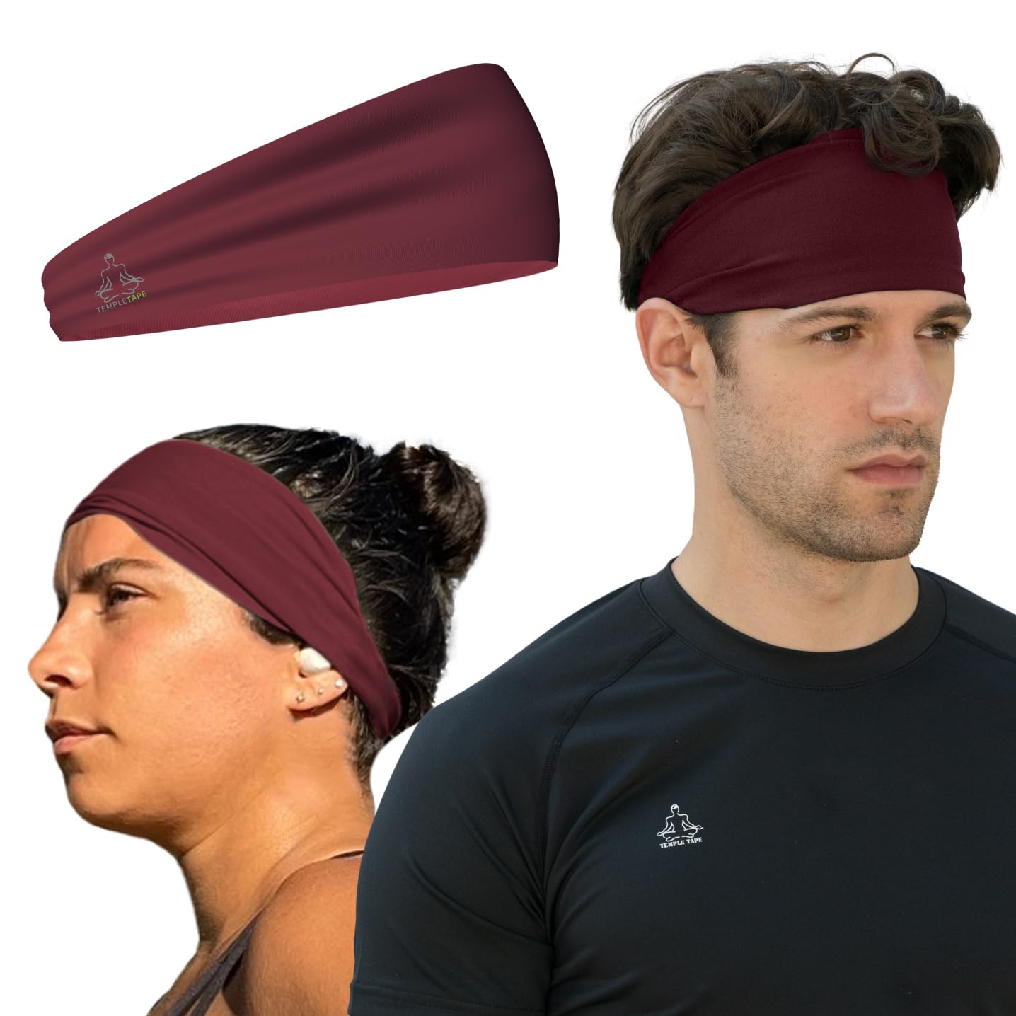 Temple Tape Sweat Band Workout Headbands for Women and Men - Sweatbands for Men - Moisture Wicking Sports Sweat Bands Headbands for Women, Running,Cycling,Yoga,Football Headband