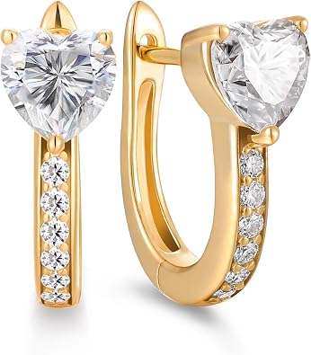 Moissanite/Sapphire/Ruby/Emerald Huggie Hoop Earrings for Women, 15mm/20mm Hoops, Solid Sterling Silver with Gold Plated, Anniversary Christmas Birthday Valentines Jewelry for Her