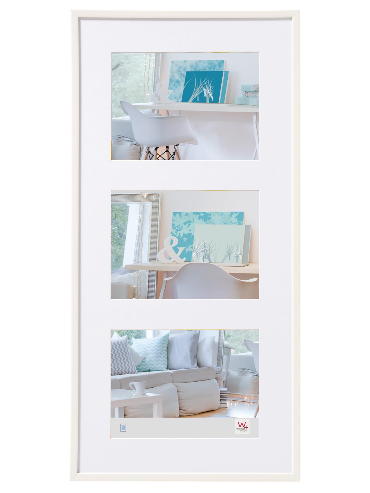 walther design Picture Frame White 3x 10x15 cm Gallery with PassepArtout, New Lifestyle Plastic Frame KV315W — image 1