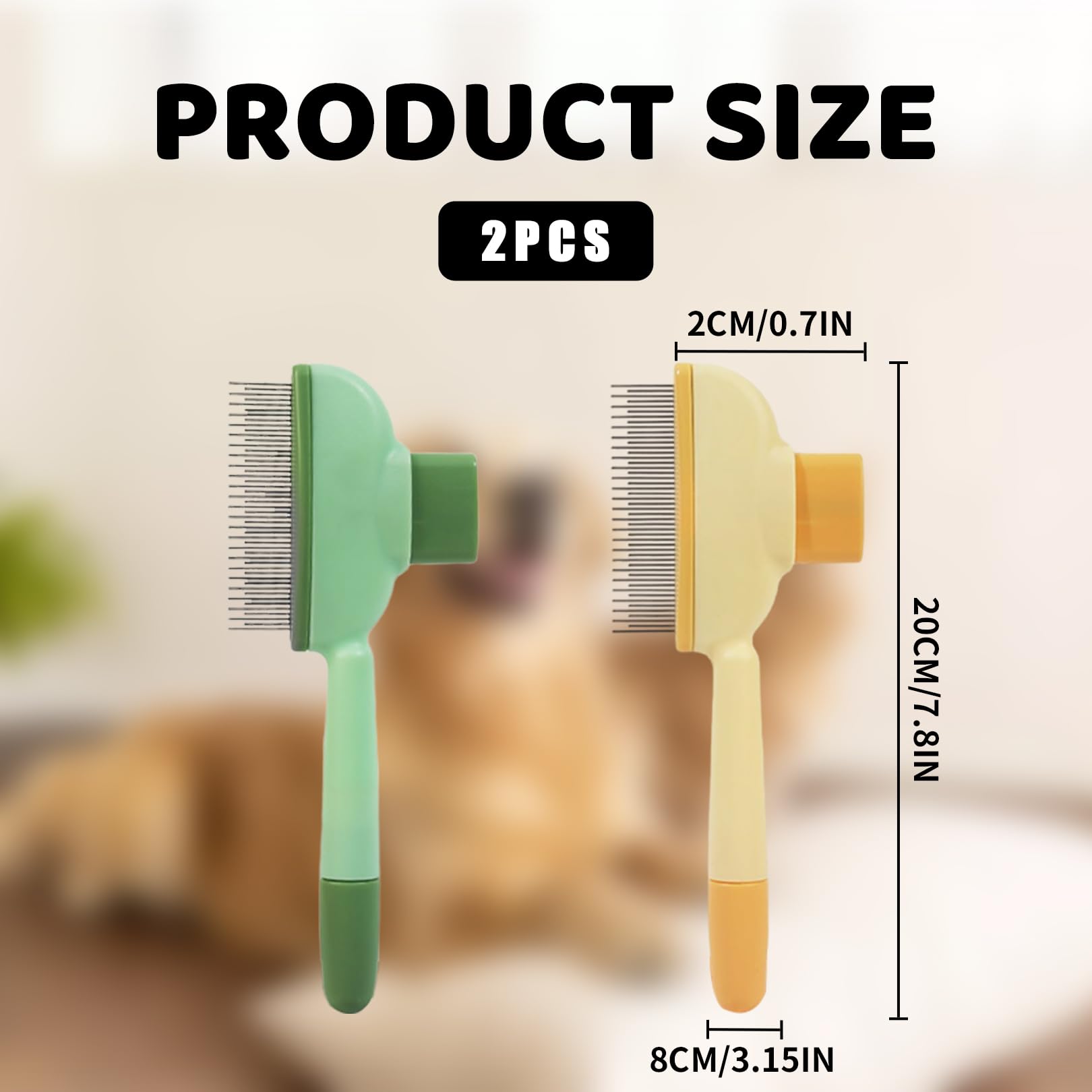 2 Pcs Flea Comb for Dogs,Pet Brush Cleaning Hair Brushs Grooming Shampoo Hairs Removal Brushes Fur Heating Cat Dog Self-Cleaning Pets Combs Reusable Animal Bath Handle Yellow Green,for Short Long Goom - Image 2