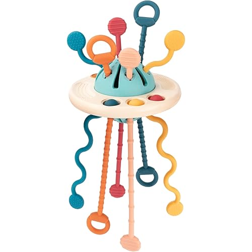 Baby Sensory Montessori Silicone Toy for 6-12 Months, Travel Pull String Toy for 12-18 Months, Developing Fine Motor Skill, Multi-Sensory Activity Toy for 1 Year Old , Birthday Gift for Toddlers