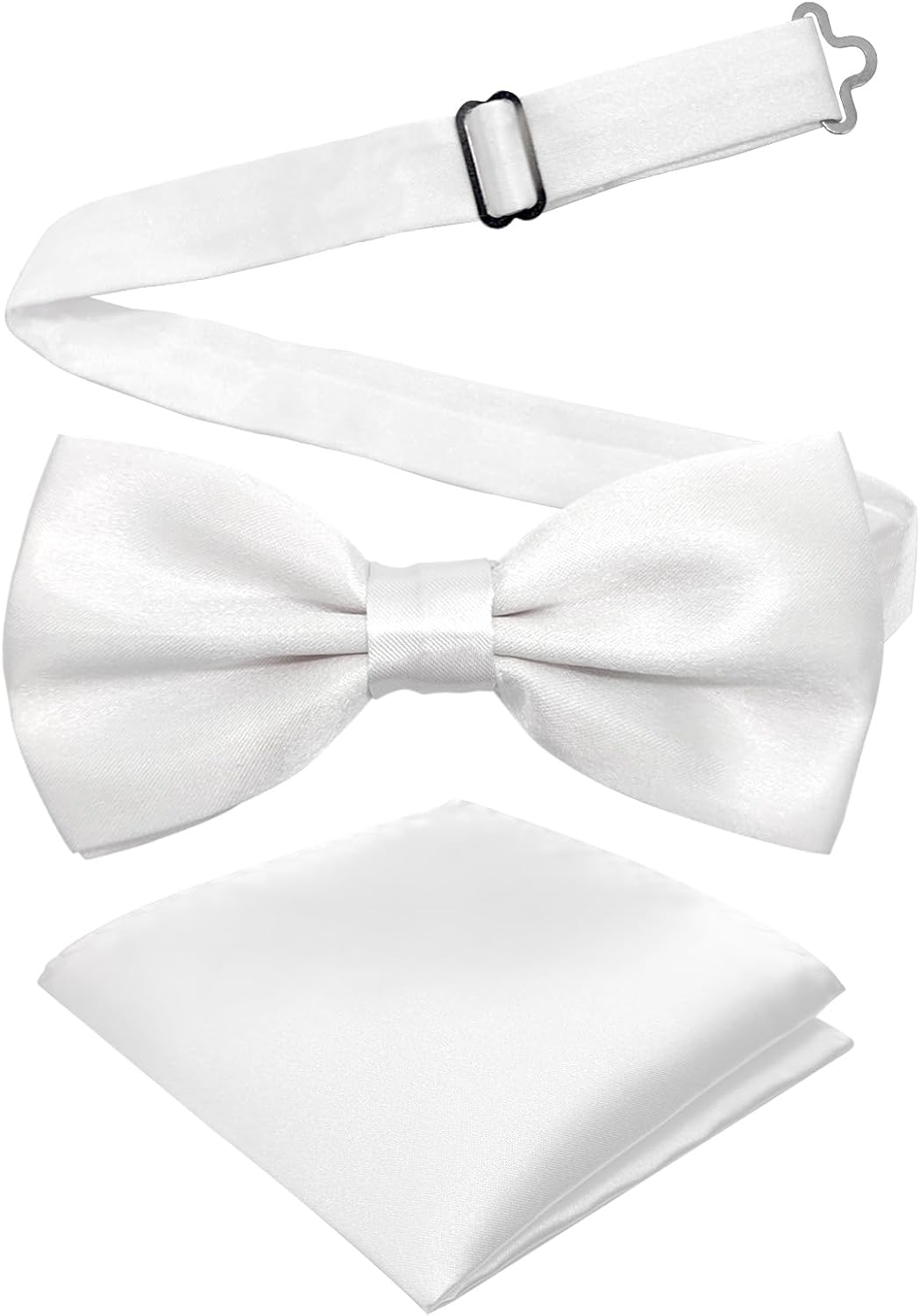 Adjustable Bowtie and Pocket Square Men Bowtie and Handkerchief Solid Color Double Fold Pre-Tied Bow Tie for Wedding Party
