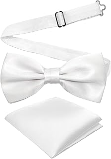 Adjustable Bowtie and Pocket Square Men Bowtie and Handkerchief Solid Color Double Fold Pre-Tied Bow Tie for Wedding Party