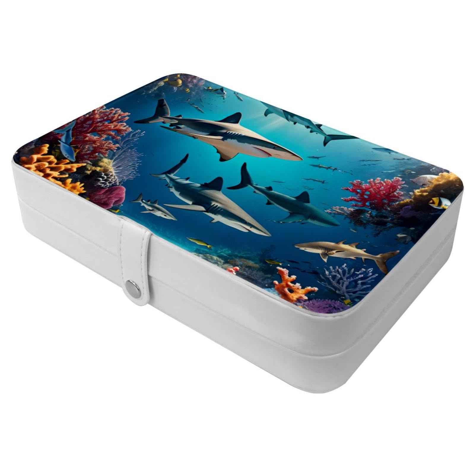 Boîte à bijoux de voyage requin pour transporter bagues et colliers en vacances