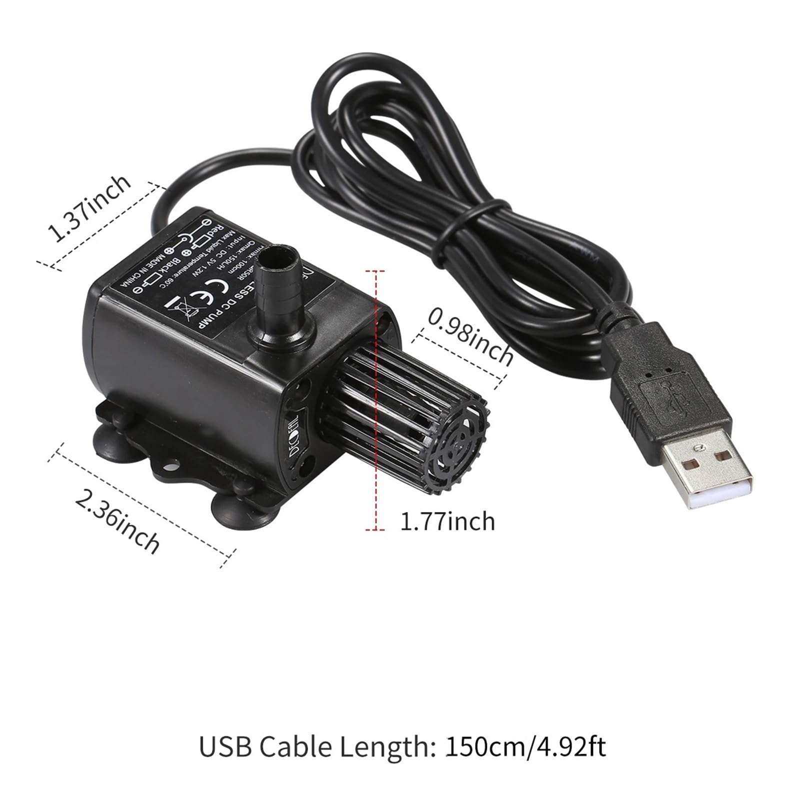 Industrial Water Pressure Diaphragm Pump USB Brushless Water Pump Waterproof 5V Micro Brushless Water Pump Submersible Pond Fountain Pump 150L/H 1.2W