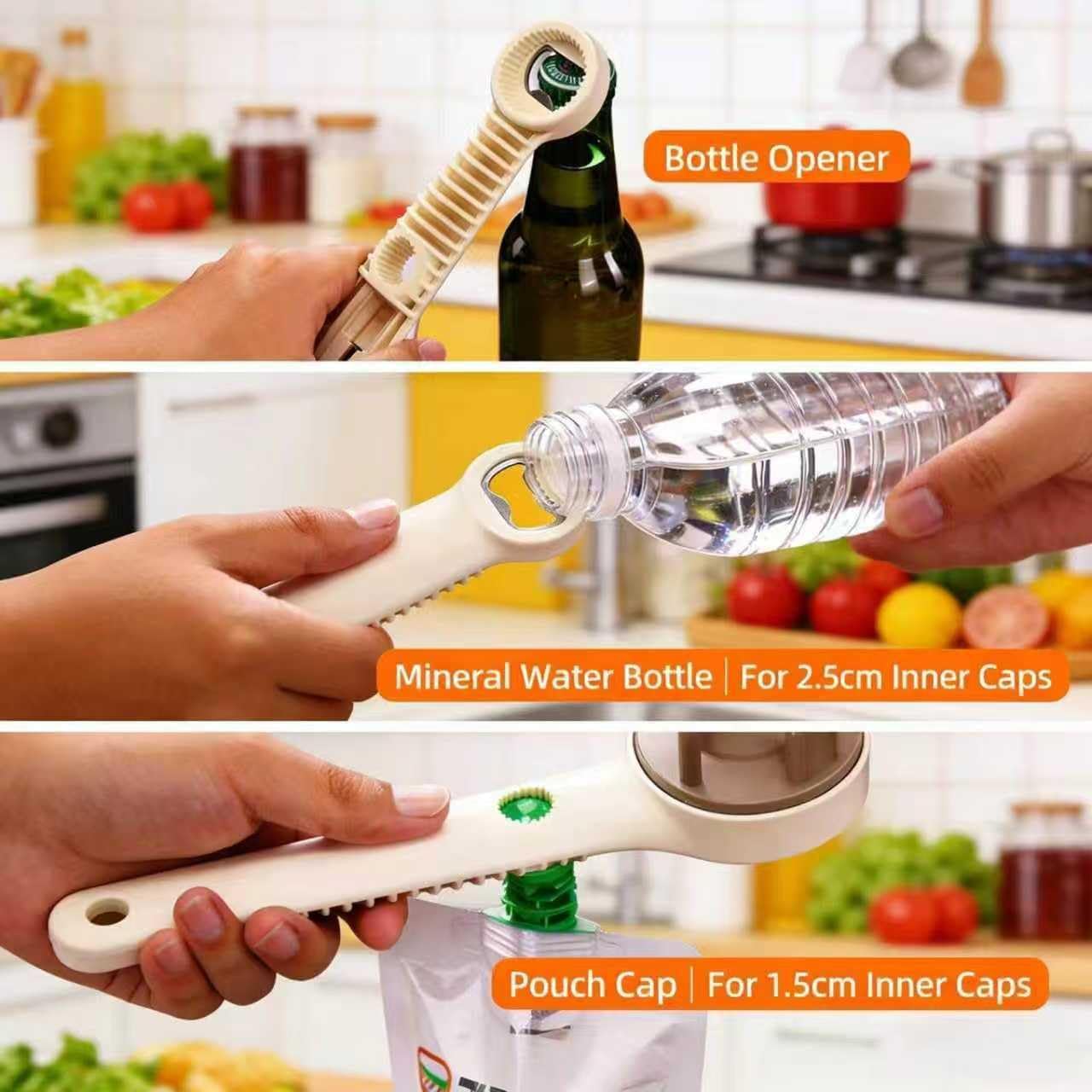 4 in 1 Multi-Purpose Jar Opener, Adjustable Three Claw Bottle Opener with Non Slip Teeth, Includes Magnetic Hook For Beer Bottle Caps And Non-Slip Rubber Gripper For Stubborn Lids (2)