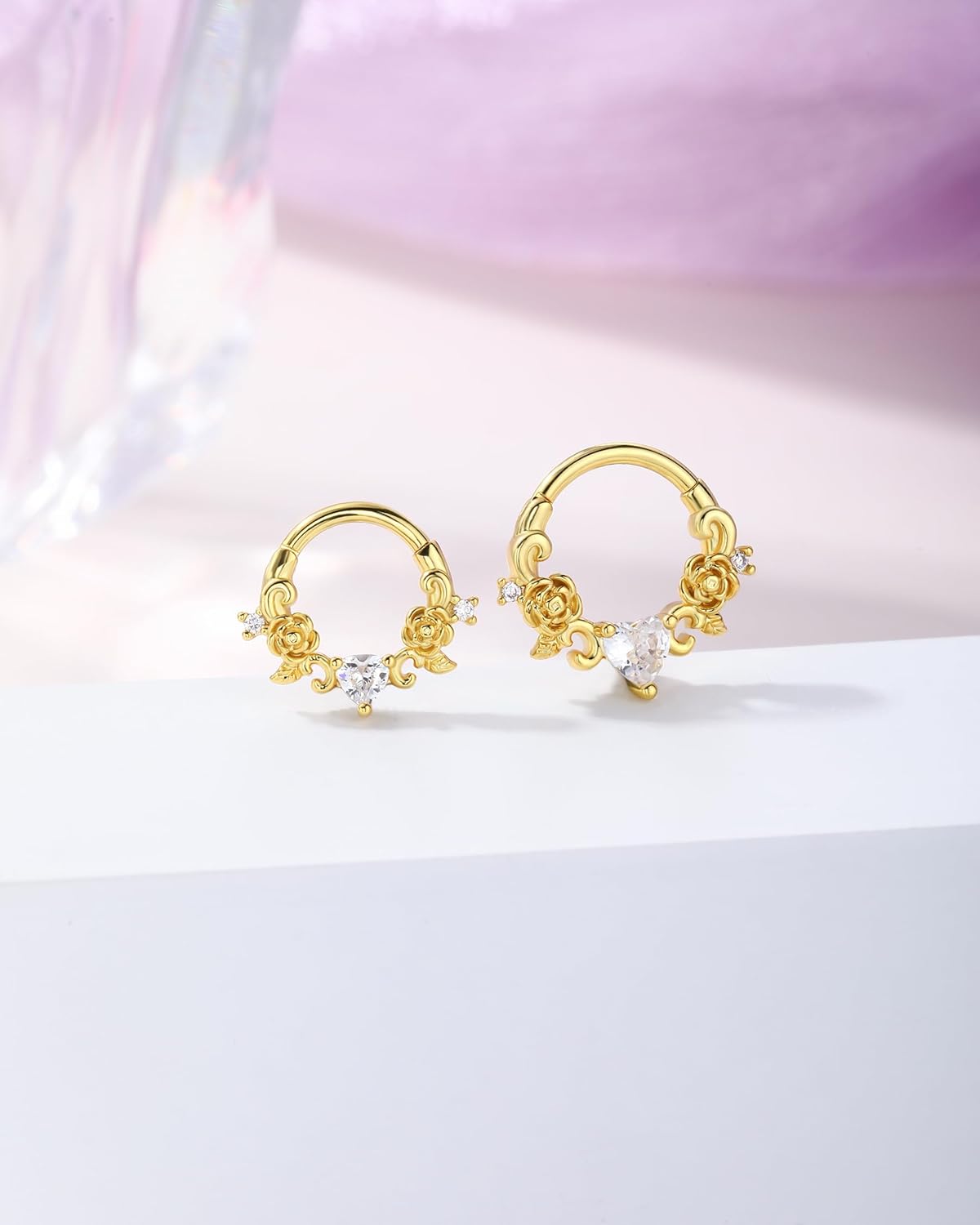 Jewseen Floral Heart Zircon Septum Clicker Surgical Steel Tragus Rook Helix Conch Cartilage Earring 16G Piercing Jewelry - Image 7