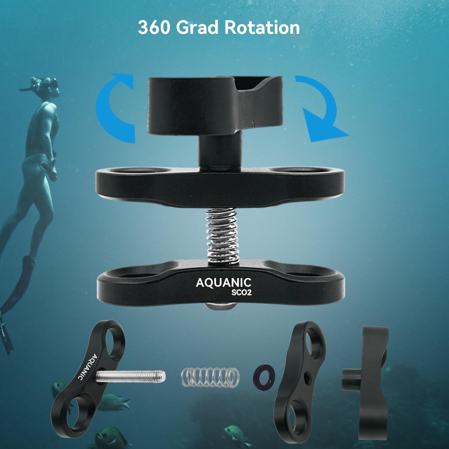 Nitescuba 2,5 cm Standard-Kugelklemmenhalterung, Lange Kugelklemmen-Halterung, 360°-Clip-Adapterhalterung für Unterwasser-Tauchlichtarm-Tablett (1Pc SC02-B)
