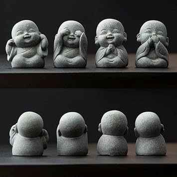 4-in-1 Laughing Buddha Statue Decor Set Small Zen Monk Sandstone Buddha Sculpture Feng Shui Ornaments for Outdoor Gardens & Indoor Meditation Rooms,Micro Landscape Decor Fish Tank Aquarium Decoration