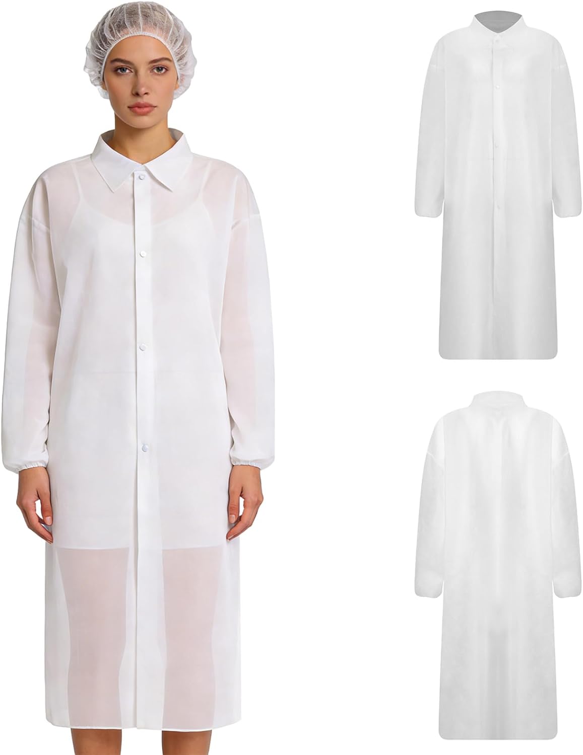 Jugaoge Women Men Adult 10Pcs Disposable Lab Coat Long Sleeves Non-woven Lapel Work Coat Medical Workwear