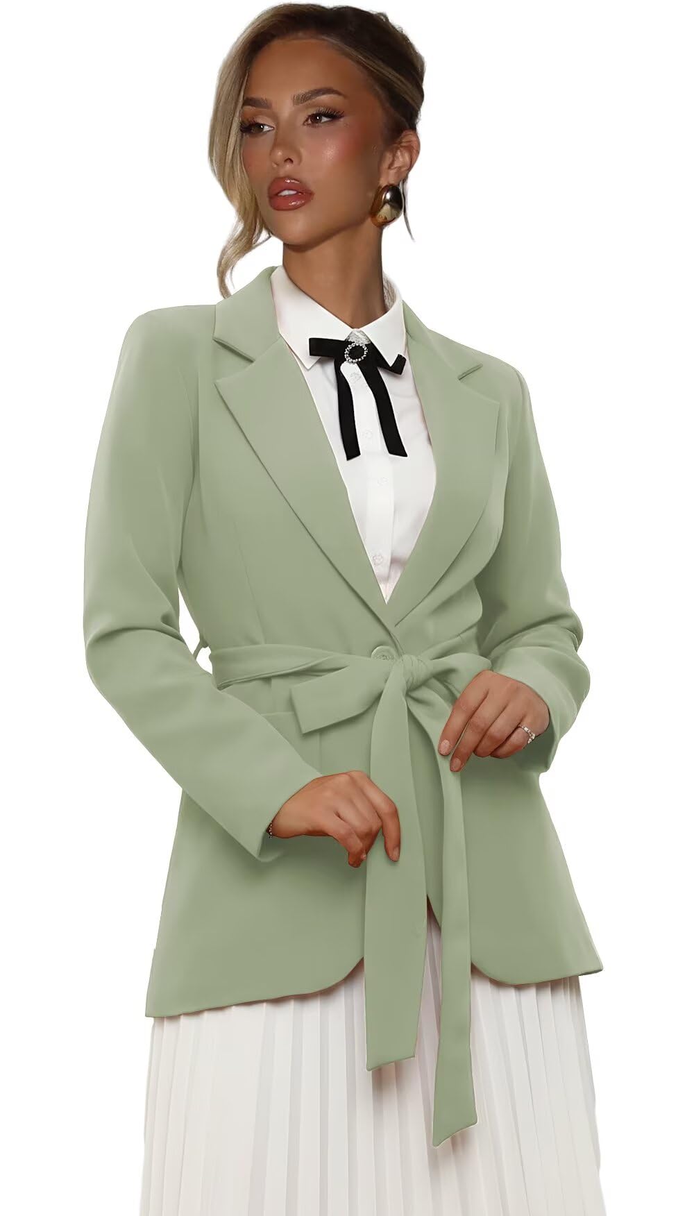 Blazers for Women Business Casual Notch Lapel Womens Blazer with Belt Trendy Coat Suit Jackets for Wedding Guest
