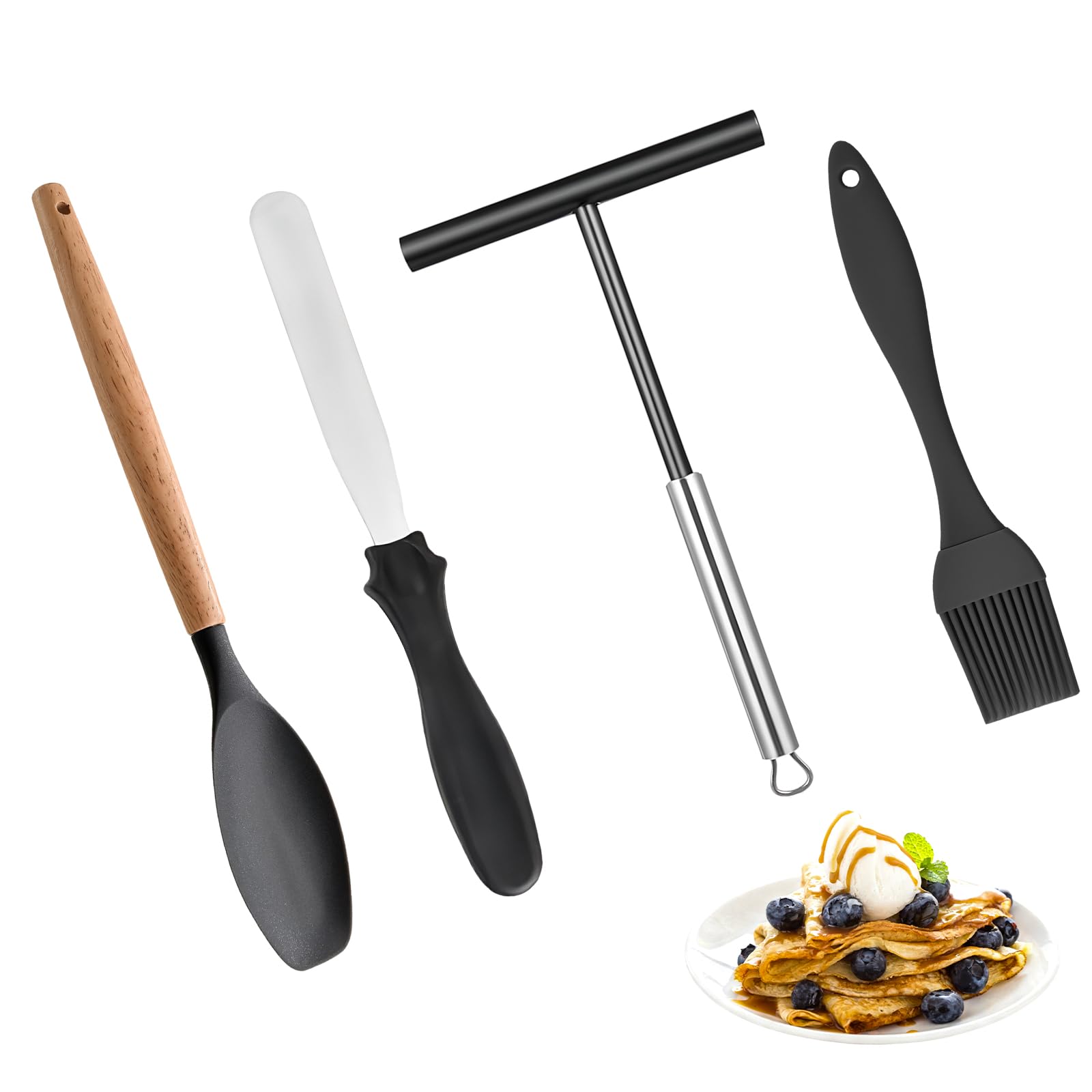ElevaPulse Set di spatole e crepes, in acciaio inox 304, spatola per crepes, accessori per crepe, padella per crepe, collettore crepe, accessori per crepes, padella per pancake