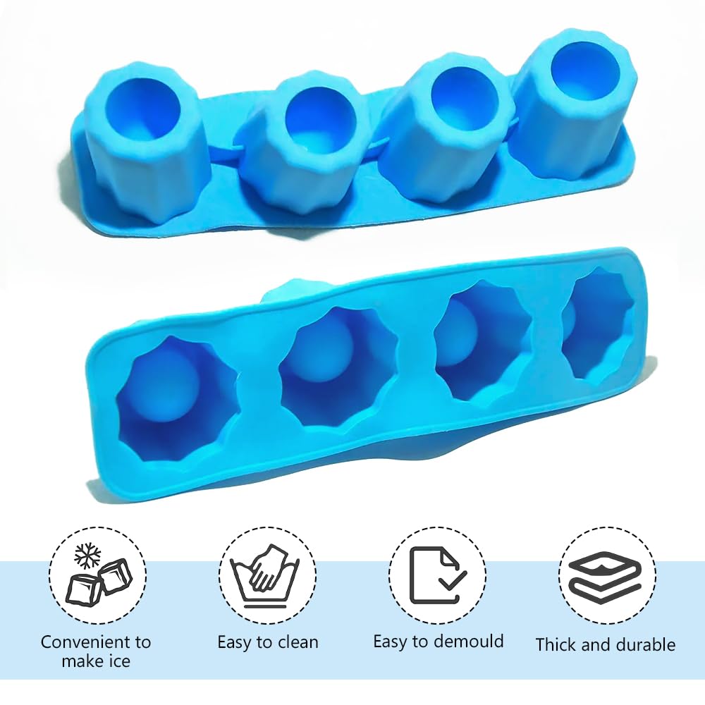 Moule à glaçons en silicone à 4 cavités pour glaçons cylindriques réutilisables, idéal pour whisky, cocktails, café, facile à utiliser et à nettoyer, matériau sans BPA