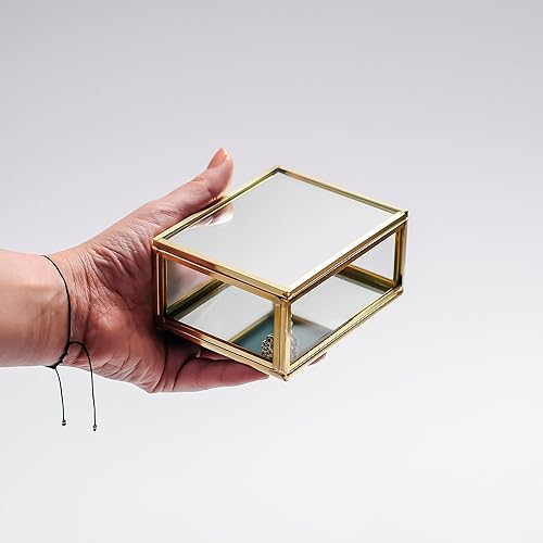 Miniatura 8 de 4x3x1.5" Brass Glass jewelry Ring Box Wedding Mirrored Based