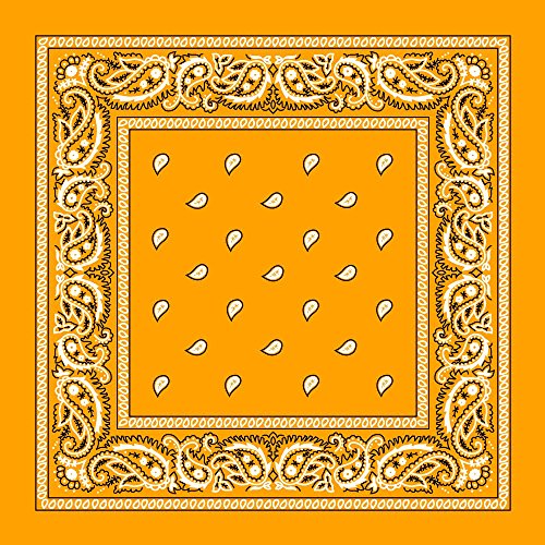 12 Pack One Dozen Gold Bandana Color Double Sided Print Paisley Cowboy Novelty 100% Cotton Bandana Scarf(Many Colors) (Gold) by M.H.I.