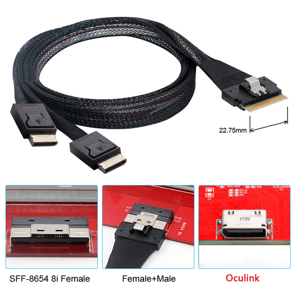 cablecc PCI-E Ultraport Slimline SAS Slim 4.0 SFF-8654 8i 74pin to Dual Oculink SFF-8611 Cable 50cm PCI-Express