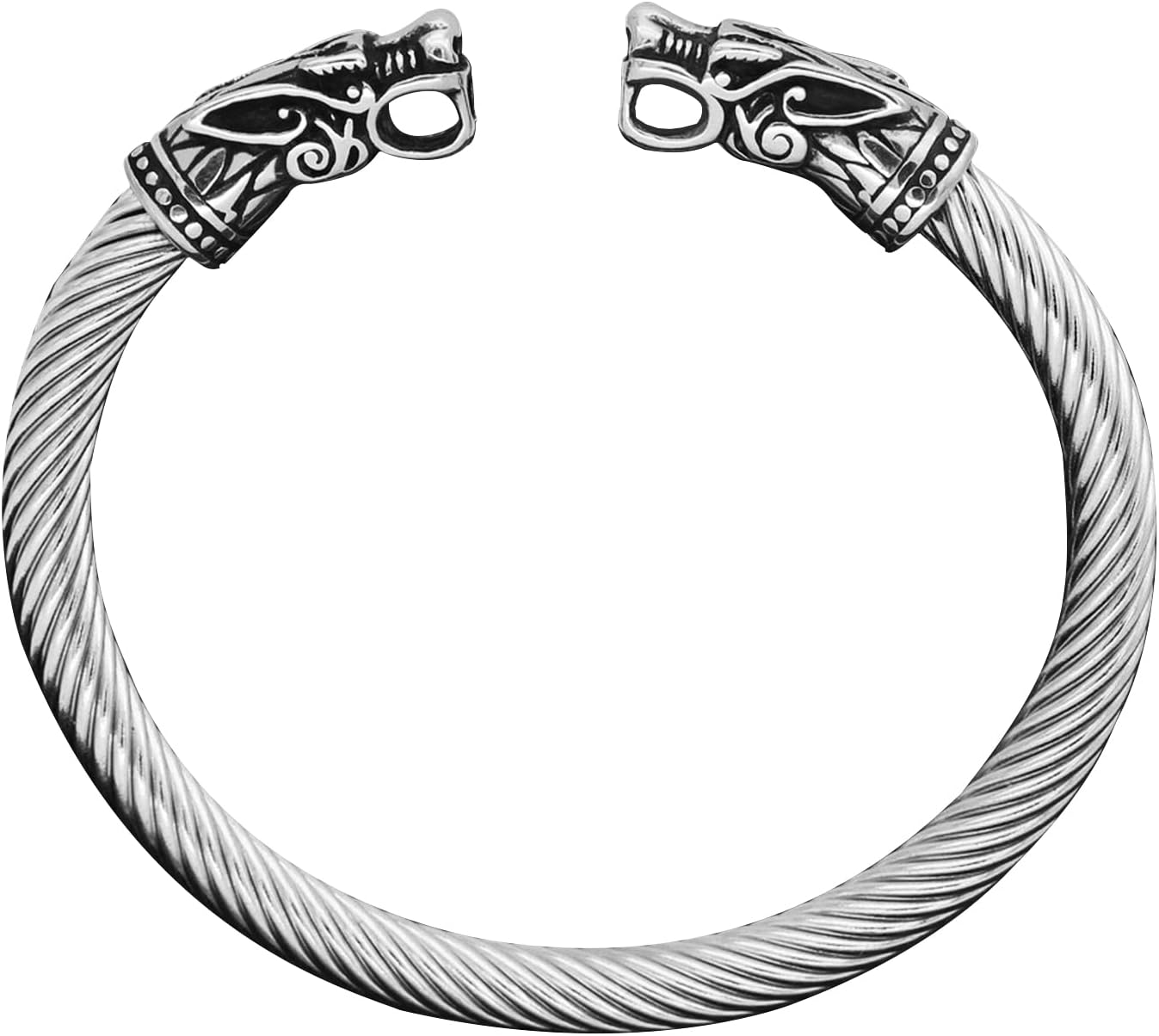 Viking Double Dragon Head Bangle, Norse Mythology Vintage Odin Fenrir Twisted Bracelet, Amulet Norse Bracelet, Men's Titanium Steel Bracelet, Nordic Viking Dragon Retro Stainless Steel Bracelet