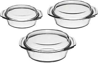Simax Round Glass Casserole Baking Dishes | With Lids - Borosilicate Glass - Made In Europe - Set of 3 Clear Glass Baking ...