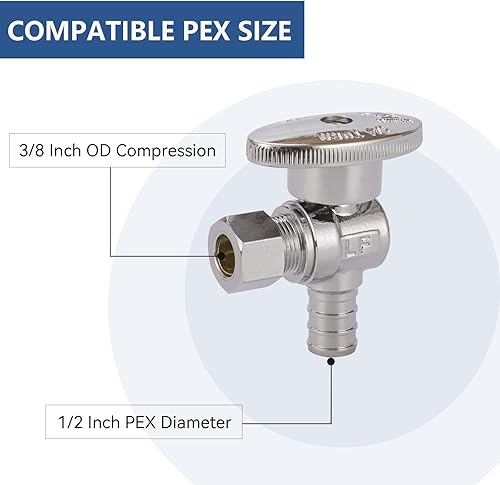 Miniatura 6 de GUOFIS Válvula de parada angular, válvula de cierre de ángulo de compresión de 12 pulgada Pex X 38 pulgadas OD con encendidoapagado de 14 (paquete
